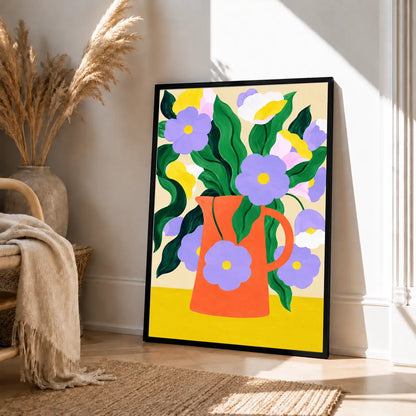 Blue Flowers in Orange Pitcher Wall Art 4