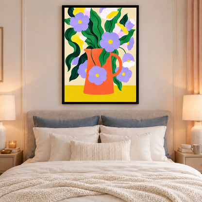 Blue Flowers in Orange Pitcher Wall Art 6