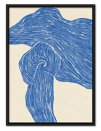Blue Flowing Hair Line Art Wall Decor
