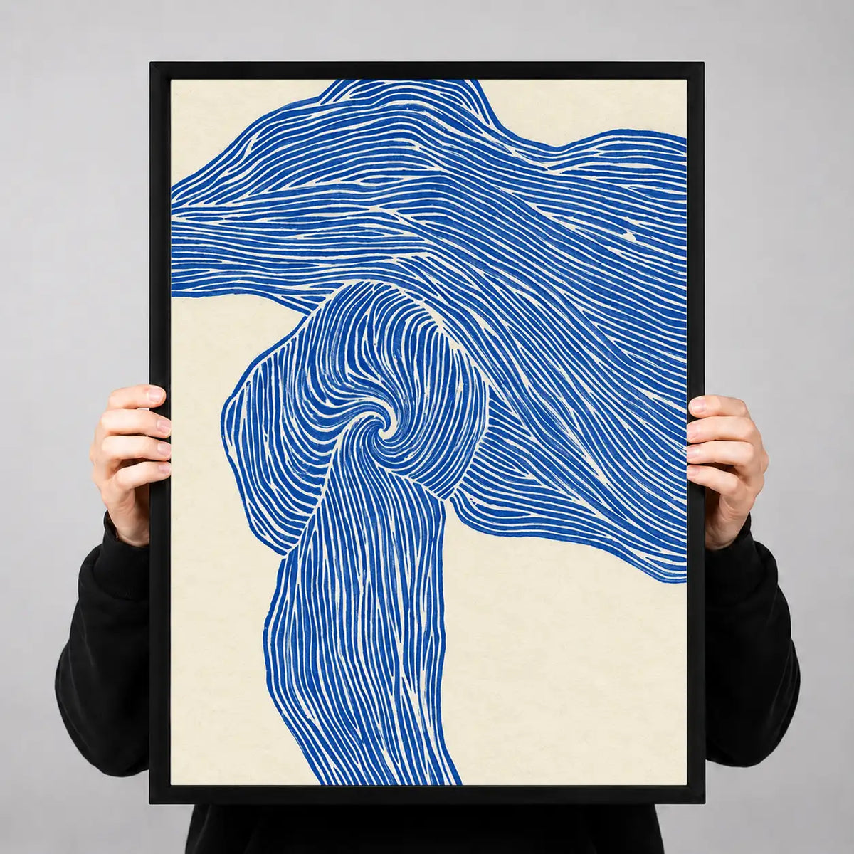 Blue Flowing Hair Line Art Wall Decor 3