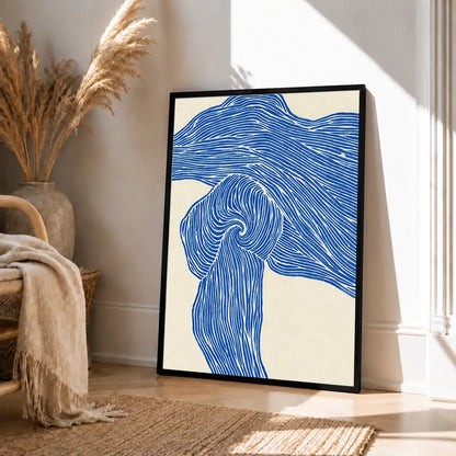 Blue Flowing Hair Line Art Wall Decor 4