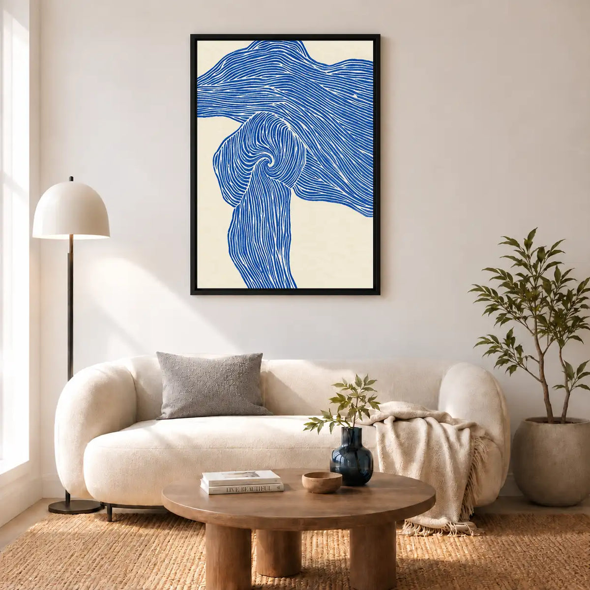 Blue Flowing Hair Line Art Wall Decor 5
