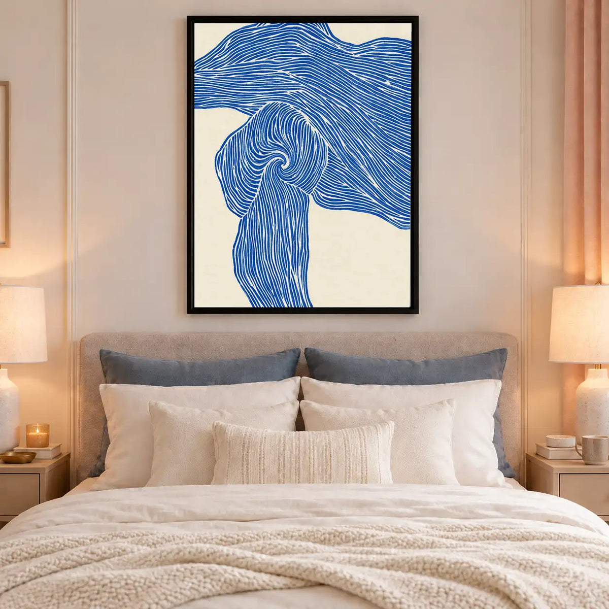 Blue Flowing Hair Line Art Wall Decor 6