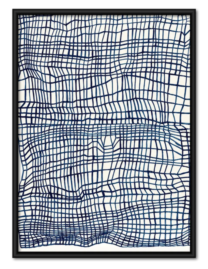 Blue Hand-Drawn Grid Abstract Wall Art 1