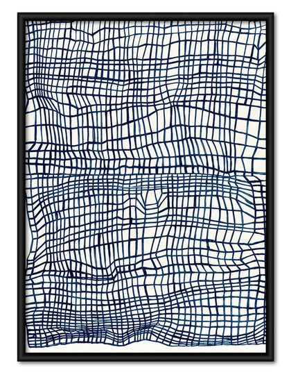 Blue Hand-Drawn Grid Abstract Wall Art
