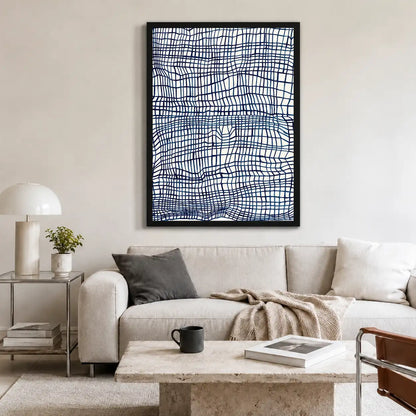 Blue Hand-Drawn Grid Abstract Wall Art 2