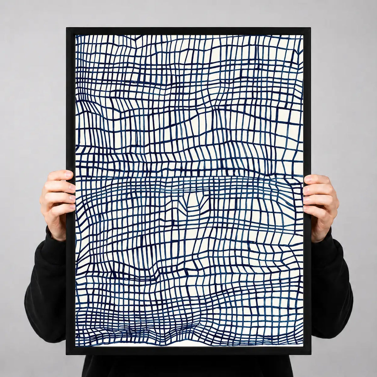 Blue Hand-Drawn Grid Abstract Wall Art 3