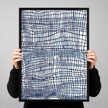 Blue Hand-Drawn Grid Abstract Wall Art 3