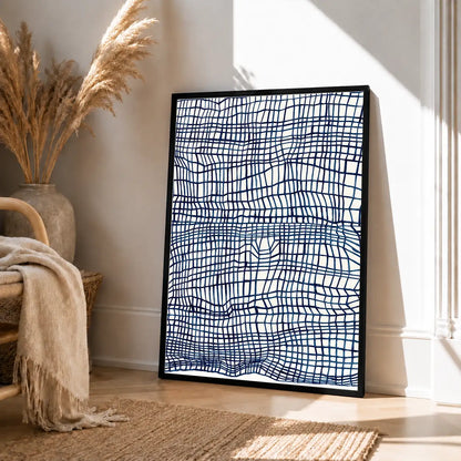 Blue Hand-Drawn Grid Abstract Wall Art 4