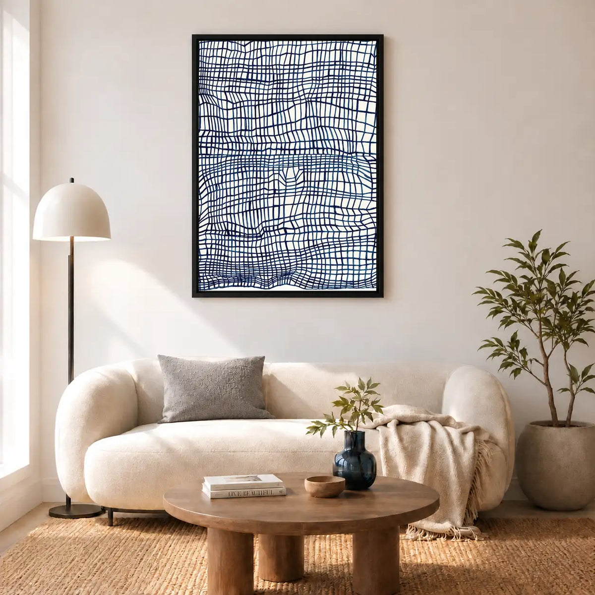 Blue Hand-Drawn Grid Abstract Wall Art 5
