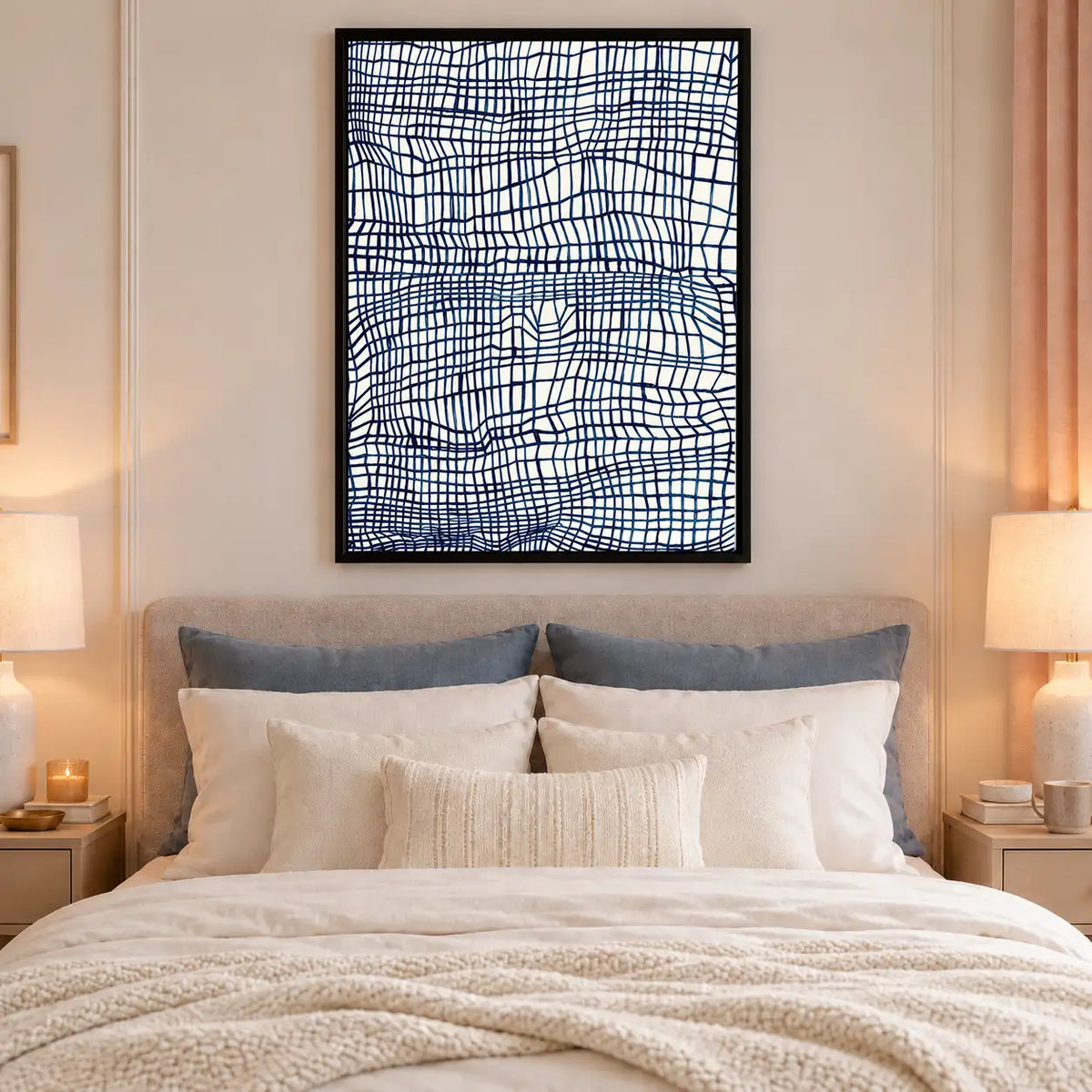 Blue Hand-Drawn Grid Abstract Wall Art 6