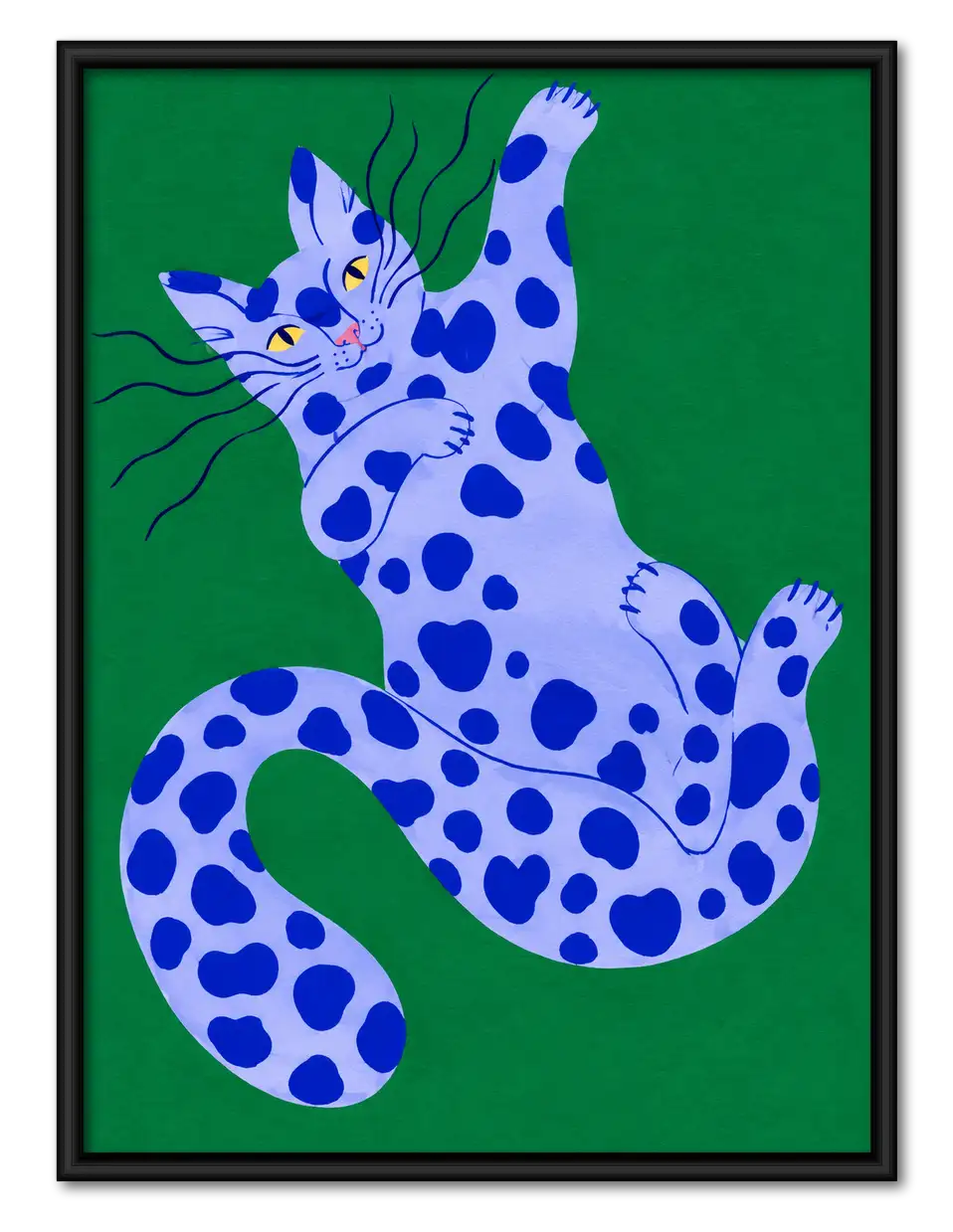 Blue Spotted Cat on Green Wall Art 1