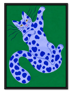 Blue Spotted Cat on Green Wall Art