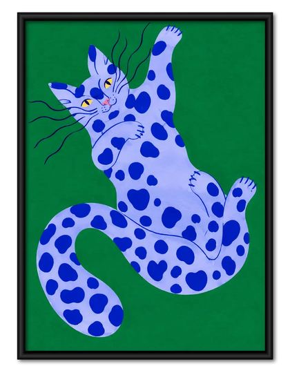 Blue Spotted Cat on Green Wall Art