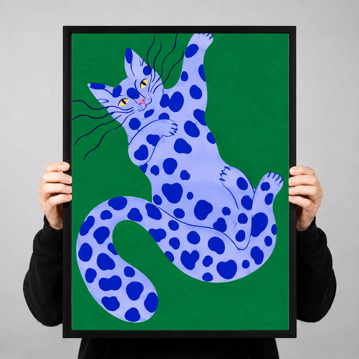 Blue Spotted Cat on Green Wall Art 3