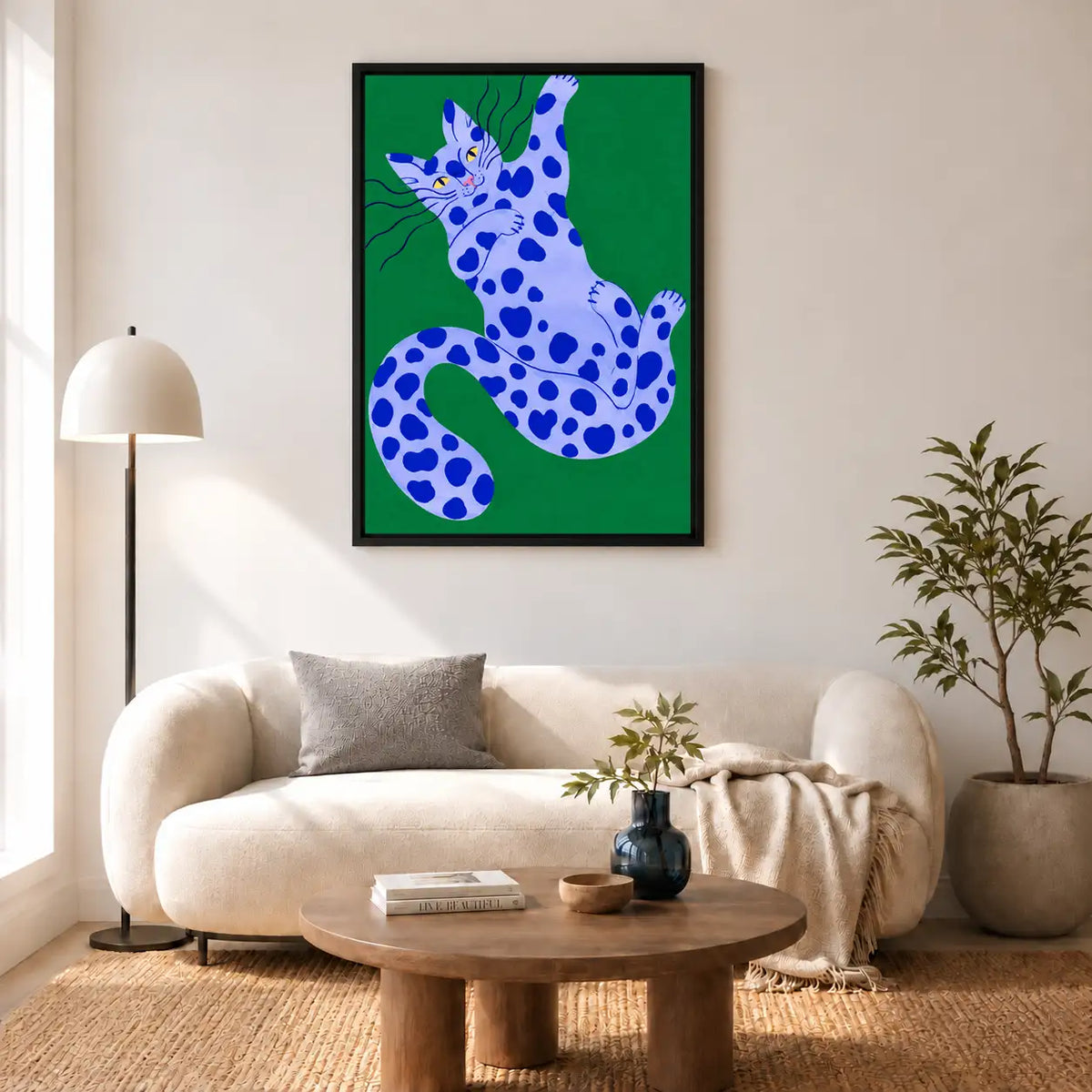 Blue Spotted Cat on Green Wall Art 5