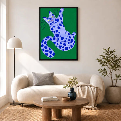 Blue Spotted Cat on Green Wall Art 5