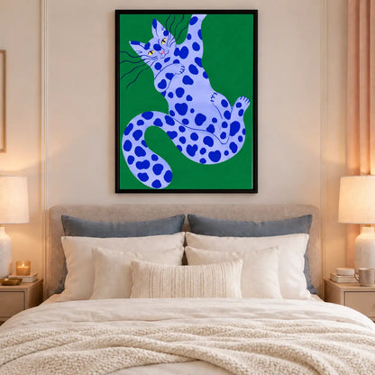 Blue Spotted Cat on Green Wall Art 6