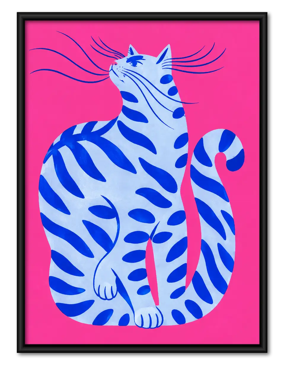 Blue Striped Cat on Hot Pink Wall Art 1