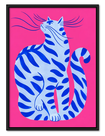 Blue Striped Cat on Hot Pink Wall Art