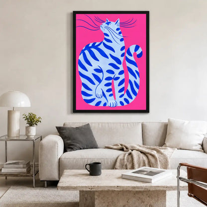 Blue Striped Cat on Hot Pink Wall Art 2