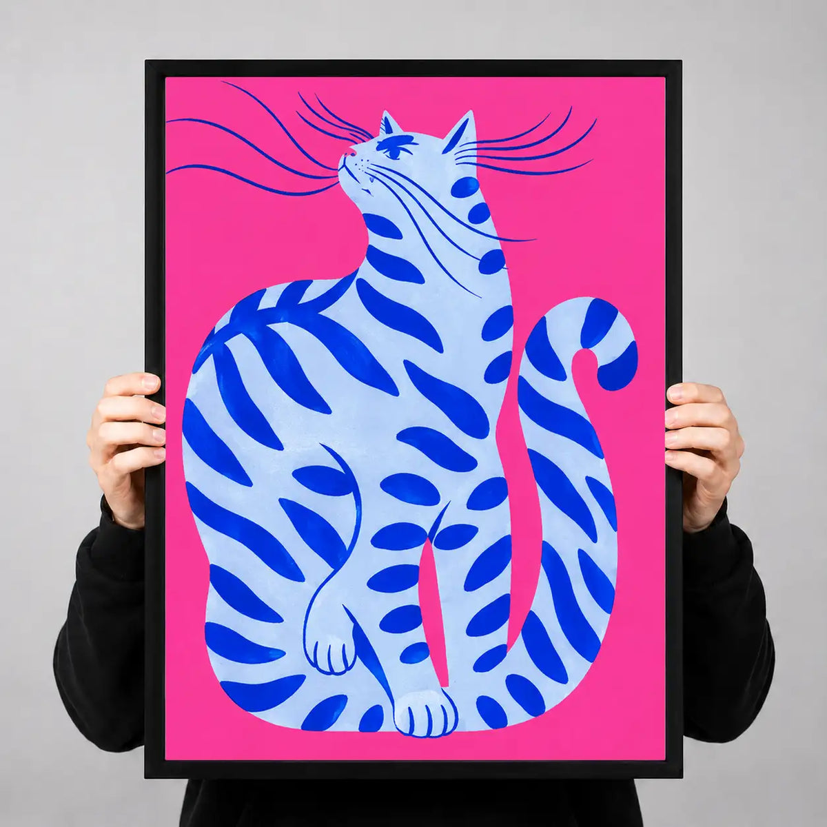 Blue Striped Cat on Hot Pink Wall Art 3
