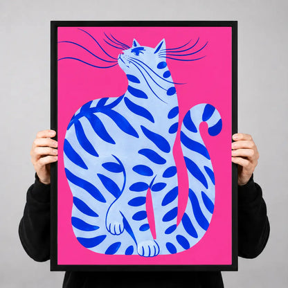 Blue Striped Cat on Hot Pink Wall Art 3