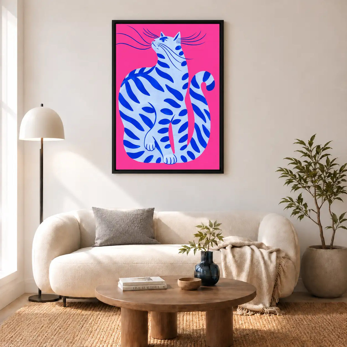 Blue Striped Cat on Hot Pink Wall Art 5