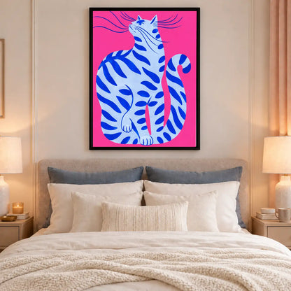 Blue Striped Cat on Hot Pink Wall Art 6