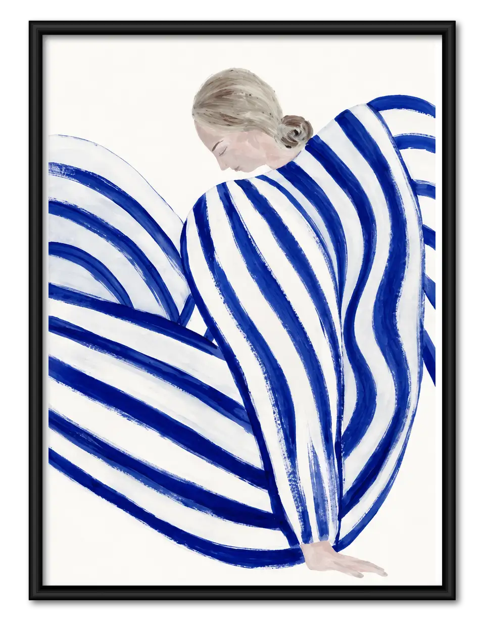 Blue Striped Curled Figure Wall Art 1