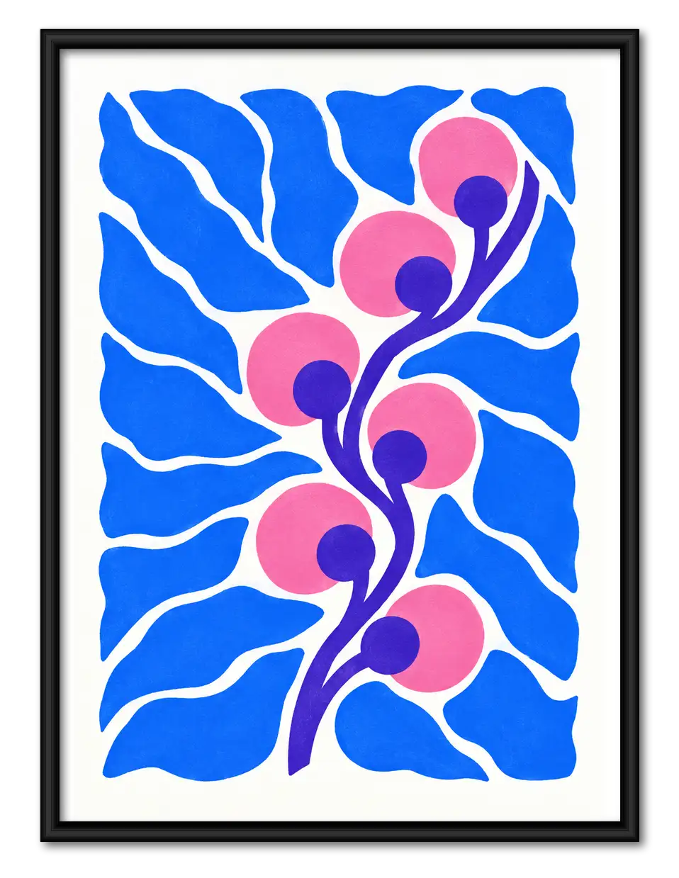 Blue Waves with Pink Botanical Branch Wall Art 1