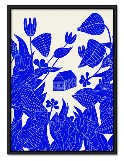Blue Woodland Garden Illustration Wall Art