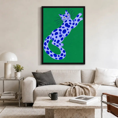 Cobalt Spotted Cat on Emerald Wall Art 2