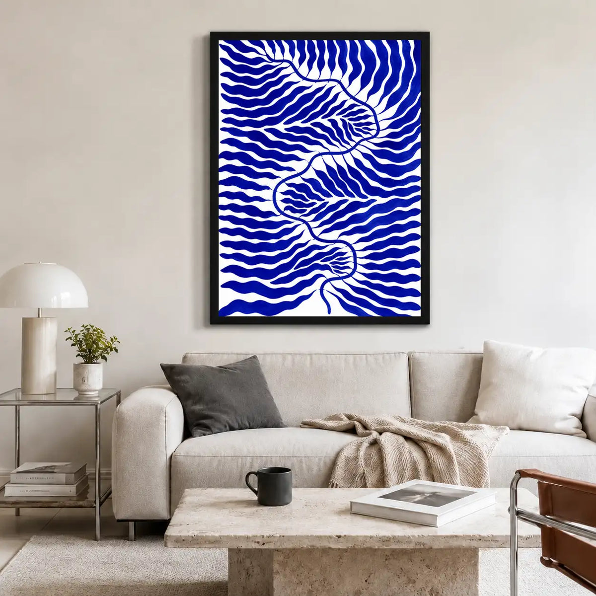 Cobalt Wavy Current Abstract Wall Art 2