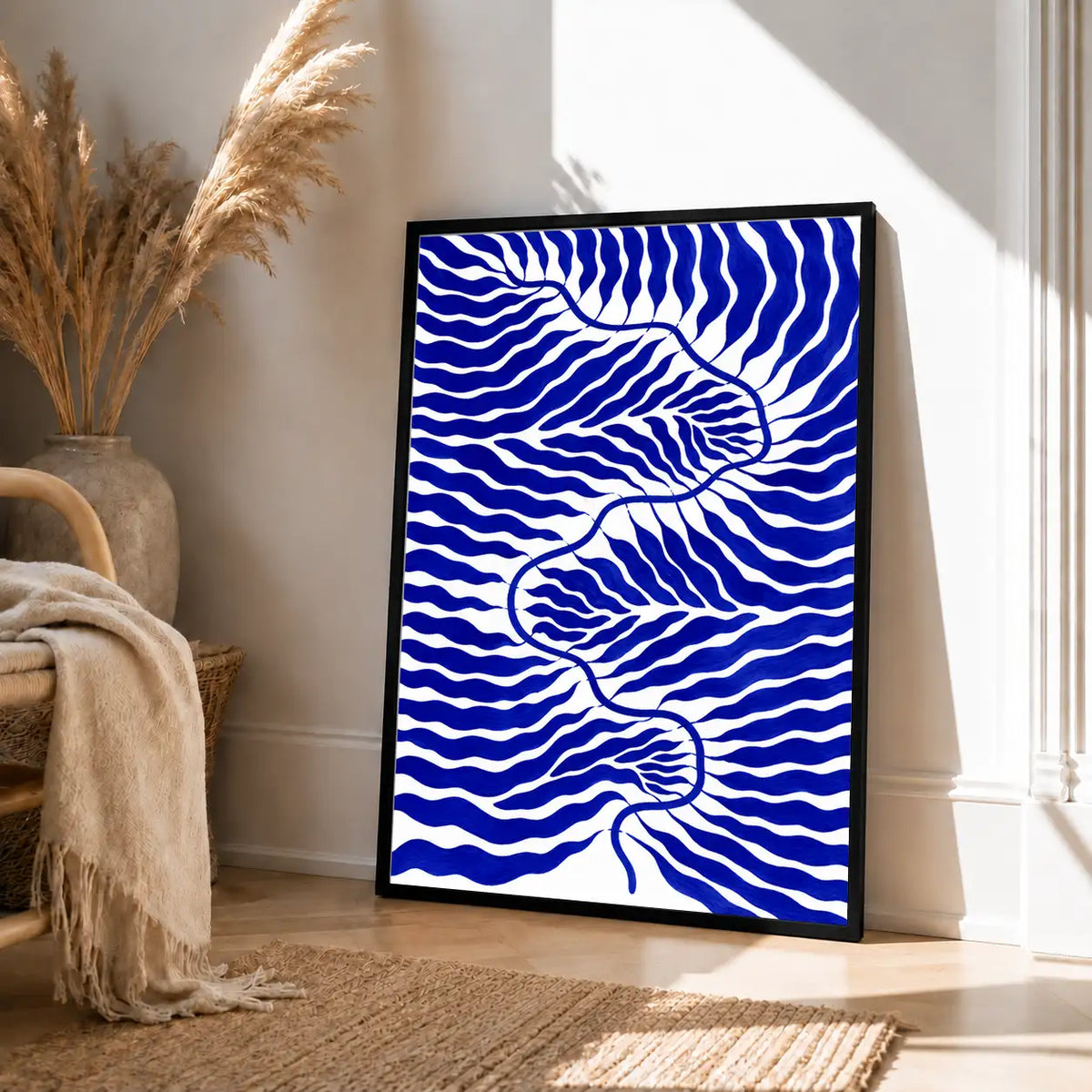 Cobalt Wavy Current Abstract Wall Art 4