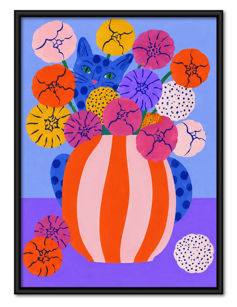 Colorful Bouquet in Striped Vase Wall Art 1