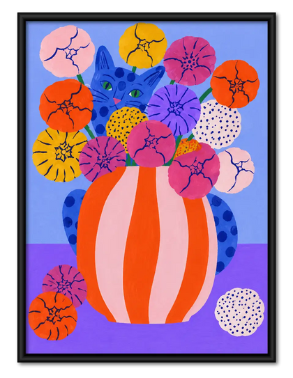 Colorful Bouquet in Striped Vase Wall Art