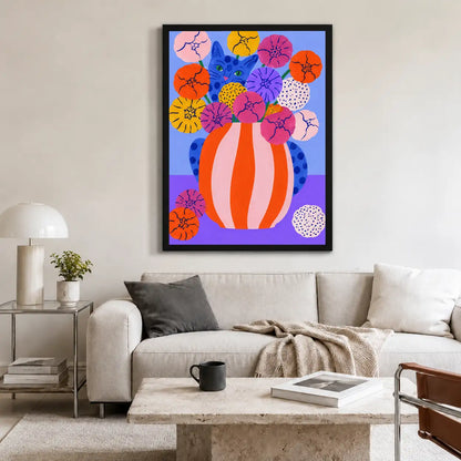 Colorful Bouquet in Striped Vase Wall Art 2