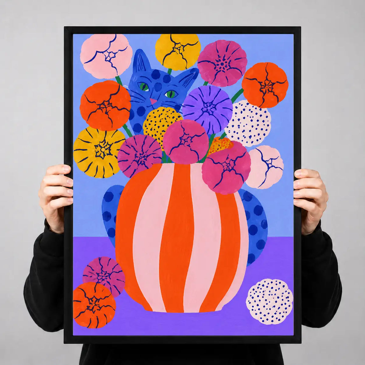 Colorful Bouquet in Striped Vase Wall Art 3