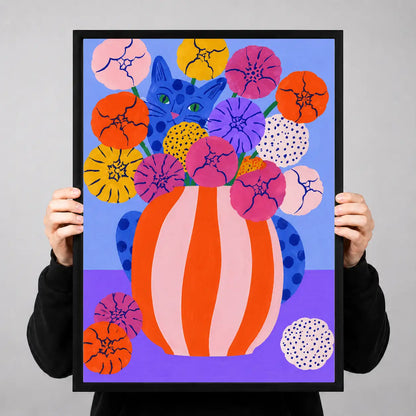 Colorful Bouquet in Striped Vase Wall Art 3
