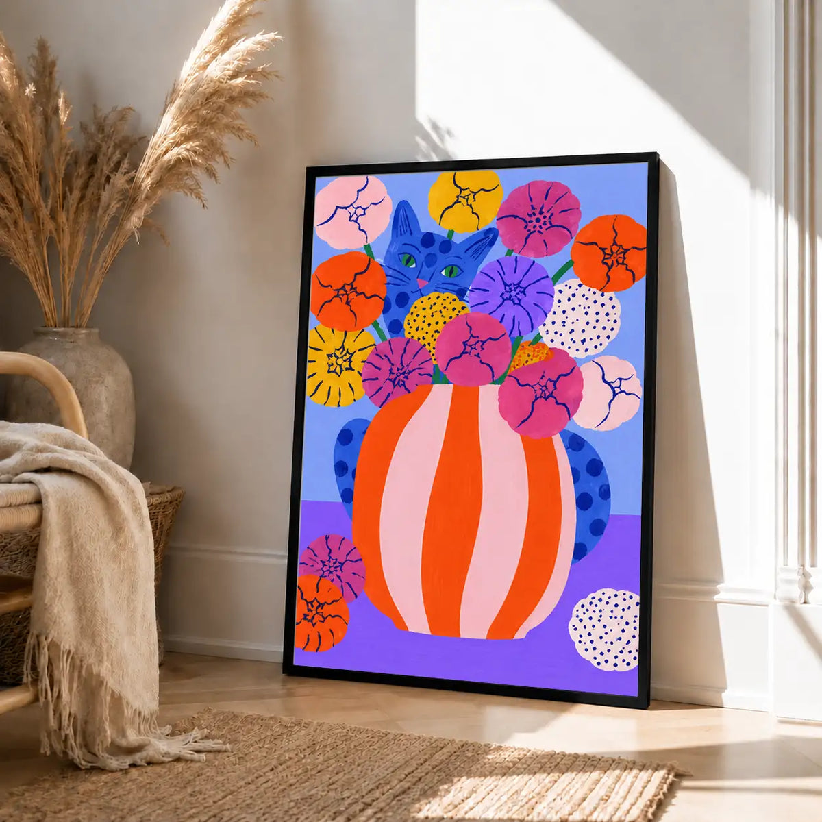 Colorful Bouquet in Striped Vase Wall Art 4