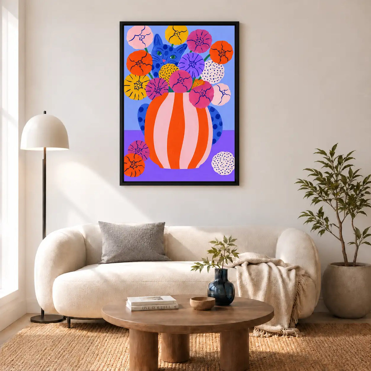 Colorful Bouquet in Striped Vase Wall Art 5