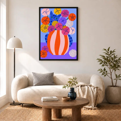 Colorful Bouquet in Striped Vase Wall Art 5