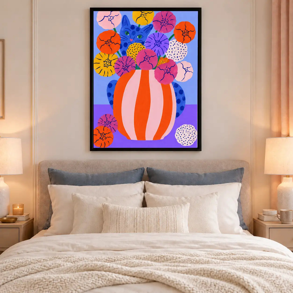 Colorful Bouquet in Striped Vase Wall Art 6