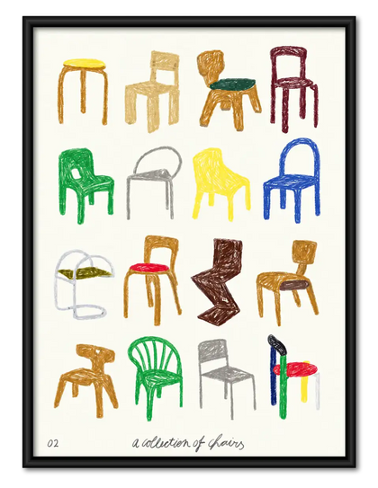 Colorful Chair Collection Illustration Wall Art