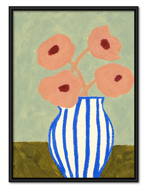 Coral Flowers in Striped Vase Wall Art