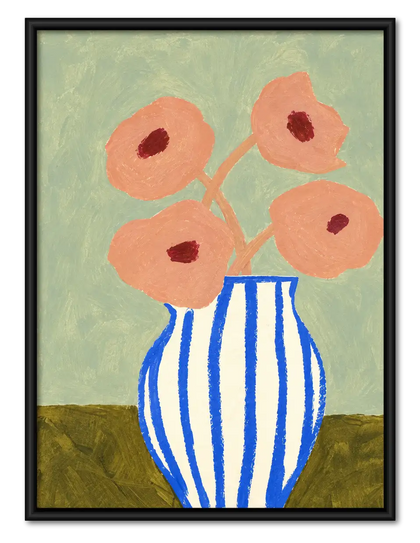 Coral Flowers in Striped Vase Wall Art