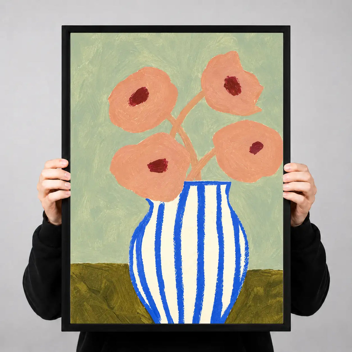 Coral Flowers in Striped Vase Wall Art 3
