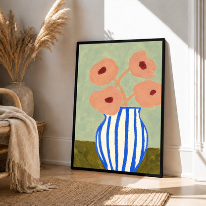 Coral Flowers in Striped Vase Wall Art 4