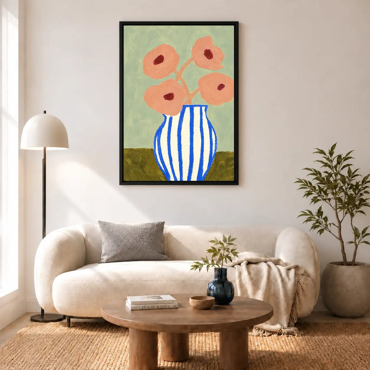 Coral Flowers in Striped Vase Wall Art 5